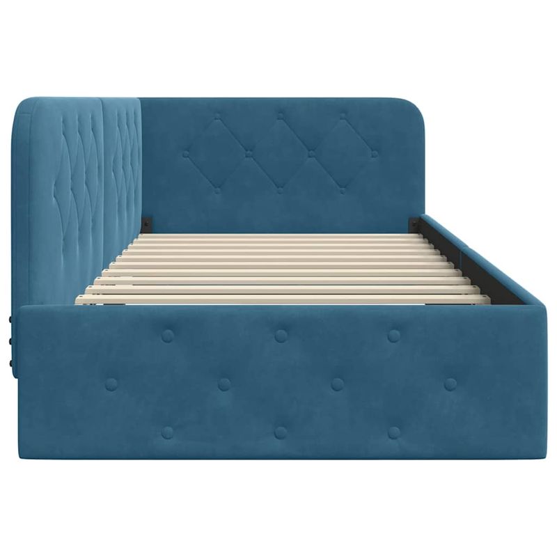 Casa si Gradina - Mobilier - Paturi si accesorii - Paturi - Cadru de pat coltar cu headboard albastru 100 x 200 cm Catifea - Infinity.ro