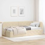 Casa si Gradina - Mobilier - Paturi si accesorii - Paturi - Cadru de pat coltar cu headboard Crem 90 x 200 cm tesatura - Infinity.ro