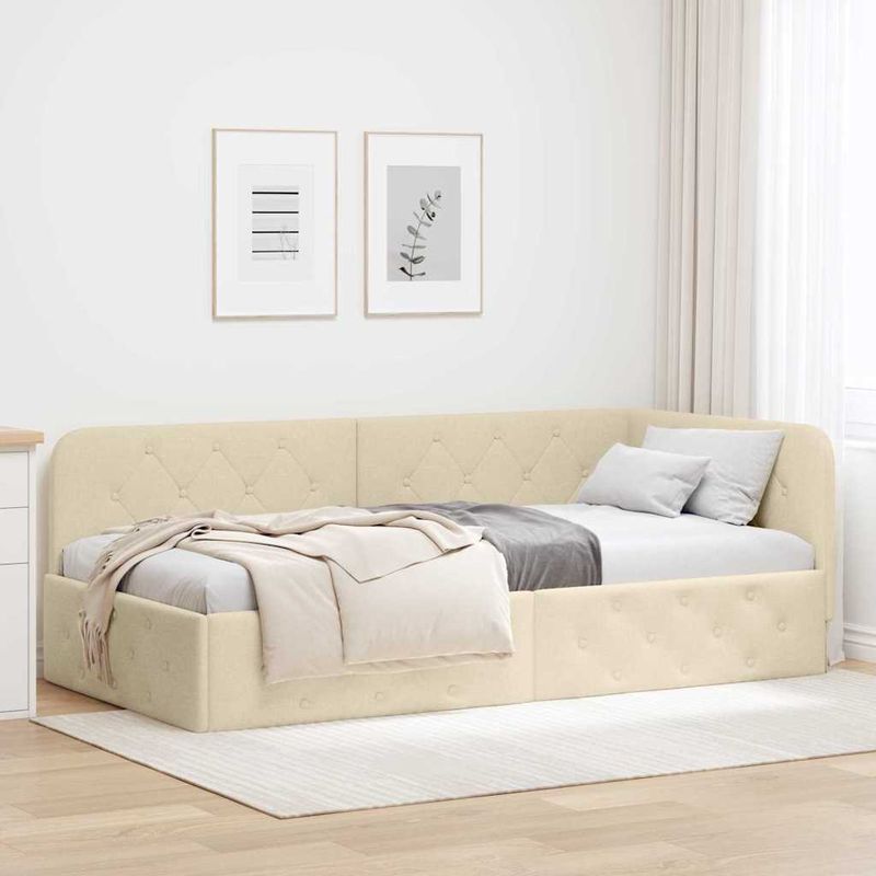 Casa si Gradina - Mobilier - Paturi si accesorii - Paturi - Cadru de pat coltar cu headboard Crem 90 x 200 cm tesatura - Infinity.ro