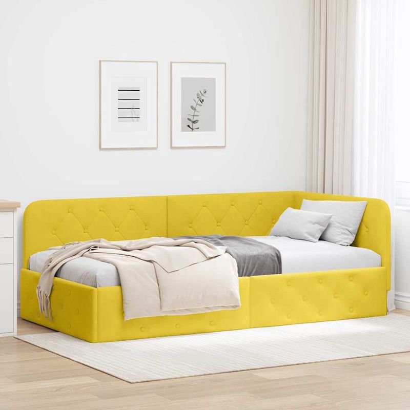 Casa si Gradina - Mobilier - Paturi si accesorii - Paturi - Cadru de pat coltar cu headboard Galben 90 x 200 cm Catifea - Infinity.ro