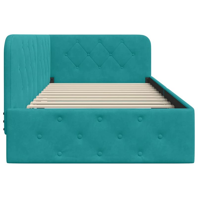 Casa si Gradina - Mobilier - Paturi si accesorii - Paturi - Cadru de pat coltar cu headboard Turcoaz 90 x 200 cm Catifea - Infinity.ro