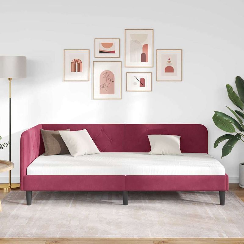 Casa si Gradina - Mobilier - Paturi si accesorii - Paturi - Cadru de pat coltar cu headboard Rosu Vin 90 x 190 cm Catifea - Infinity.ro