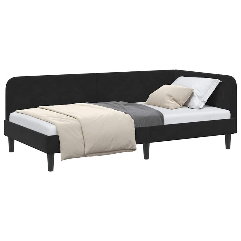 Casa si Gradina - Mobilier - Paturi si accesorii - Paturi - Cadru de pat coltar cu headboard Negru 90 x 190 cm Catifea - Infinity.ro