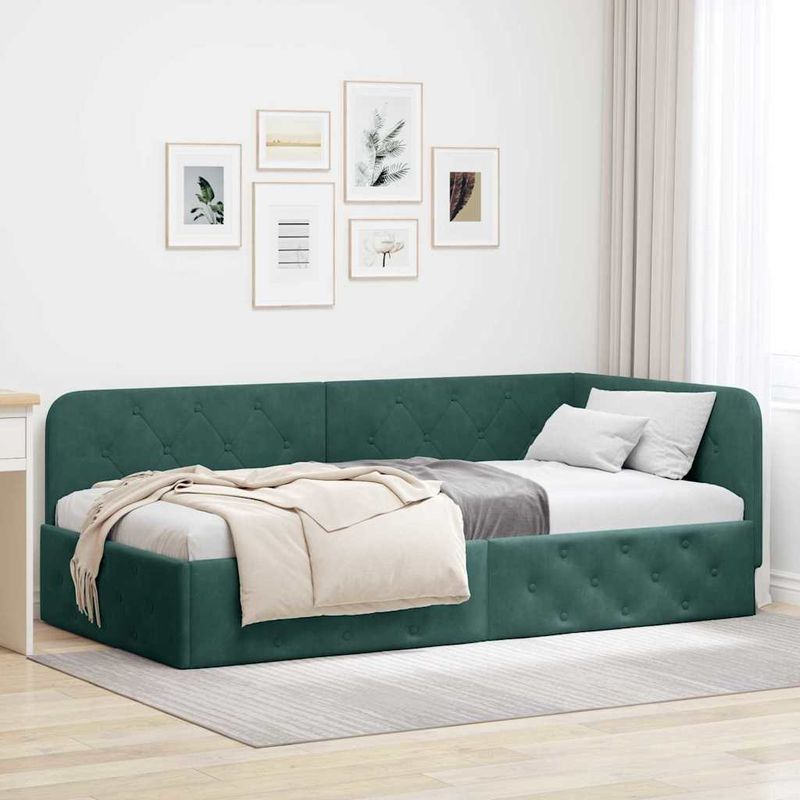 Casa si Gradina - Mobilier - Paturi si accesorii - Paturi - Cadru de pat coltar Verde inchis 90 x 200 cm Catifea - Infinity.ro
