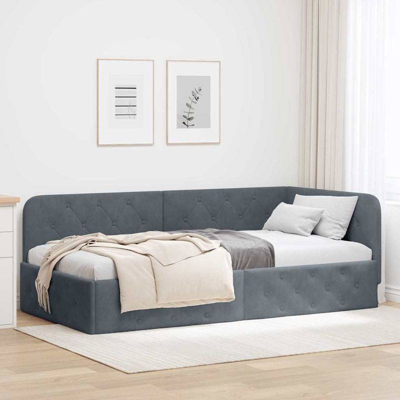 Casa si Gradina - Mobilier - Paturi si accesorii - Paturi - Cadru de pat coltar cu headboard Gri inchis 90 x 200 cm Catifea - Infinity.ro