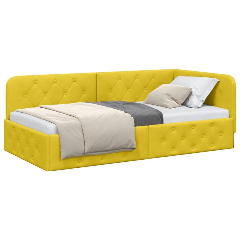 Casa si Gradina - Mobilier - Paturi si accesorii - Paturi - Cadru de pat coltar cu headboard Galben 90 x 200 cm Catifea - Infinity.ro