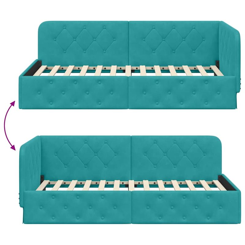 Casa si Gradina - Mobilier - Paturi si accesorii - Paturi - Cadru de pat coltar cu headboard Turcoaz 90 x 200 cm Catifea - Infinity.ro