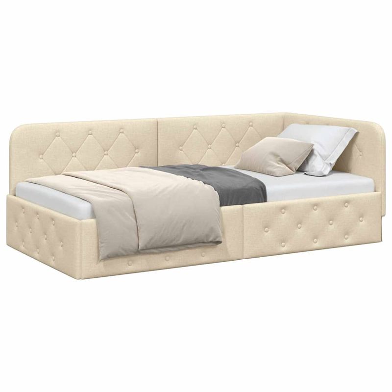 Casa si Gradina - Mobilier - Paturi si accesorii - Paturi - Cadru de pat coltar cu headboard Crem 90 x 200 cm tesatura - Infinity.ro