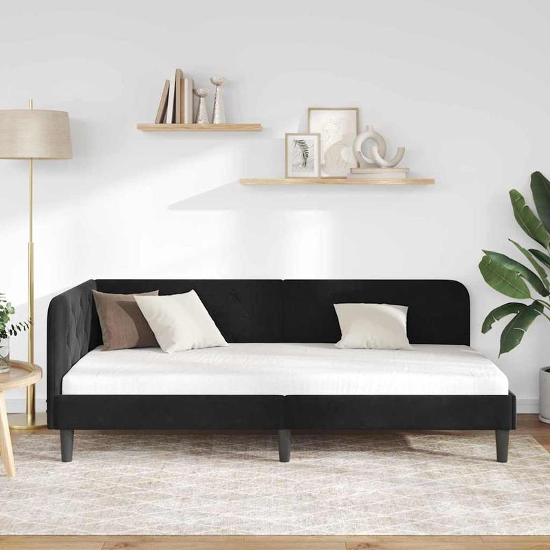 Casa si Gradina - Mobilier - Paturi si accesorii - Paturi - Cadru de pat coltar cu headboard Negru 90 x 190 cm Catifea - Infinity.ro