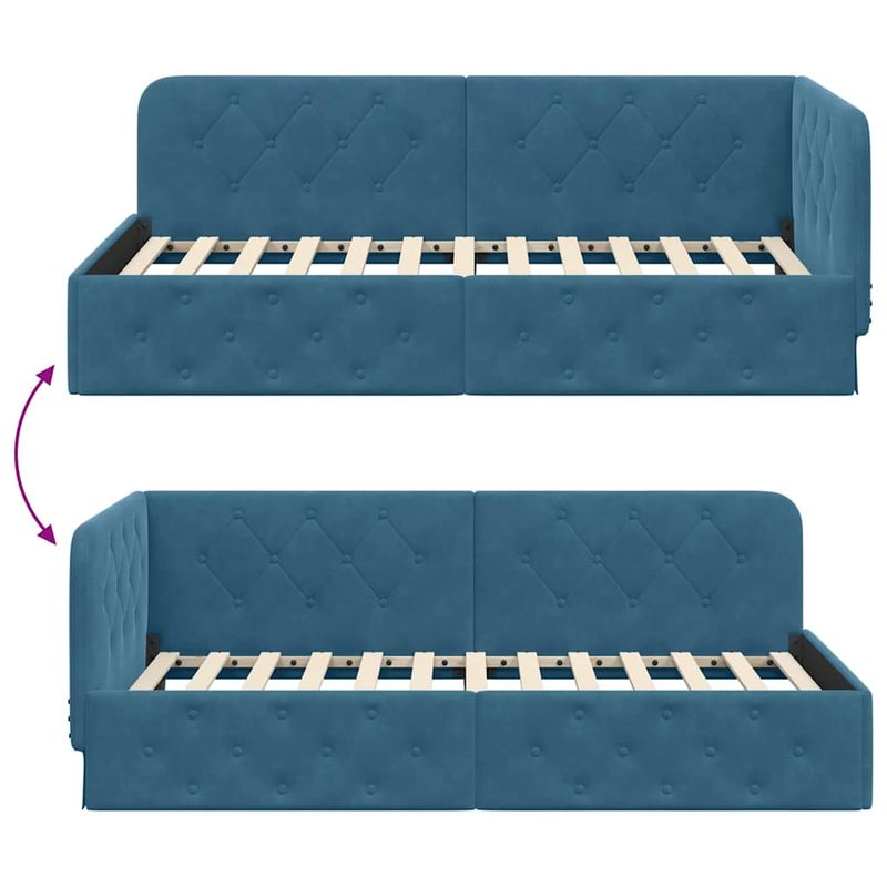 Casa si Gradina - Mobilier - Paturi si accesorii - Paturi - Cadru de pat coltar cu headboard albastru 100 x 200 cm Catifea - Infinity.ro