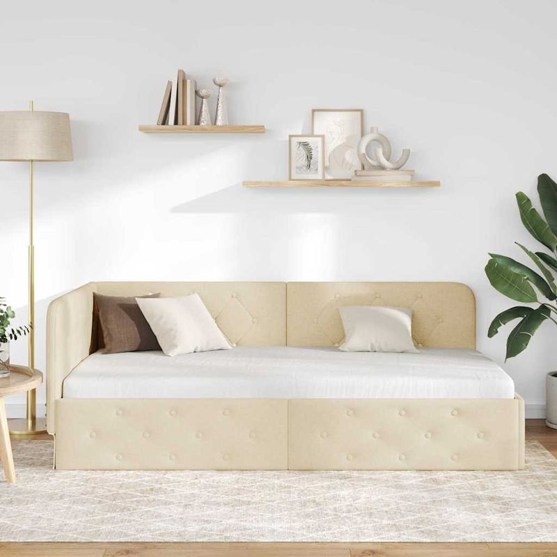 Casa si Gradina - Mobilier - Paturi si accesorii - Paturi - Cadru de pat coltar cu headboard Crem 90 x 200 cm tesatura - Infinity.ro