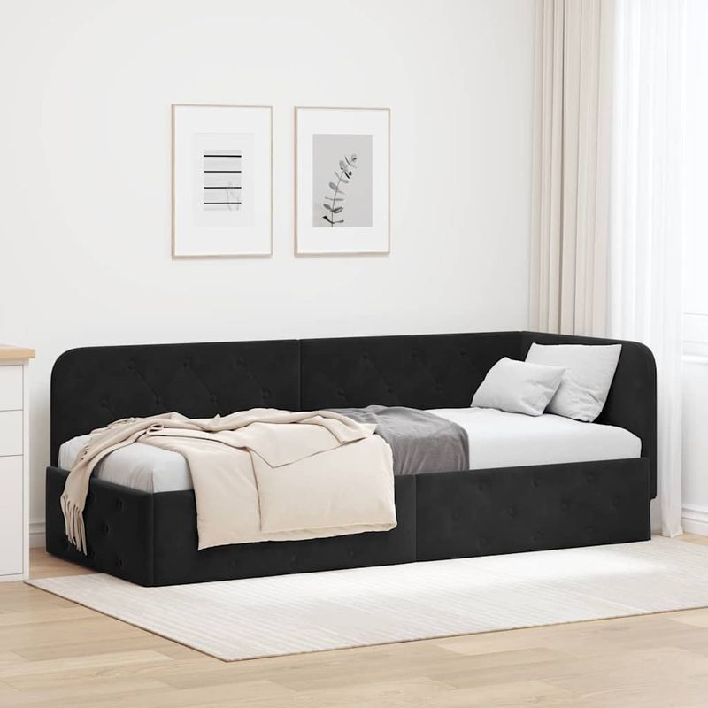 Casa si Gradina - Mobilier - Paturi si accesorii - Paturi - Cadru de pat coltar cu headboard Negru 80 x 200 cm Catifea - Infinity.ro