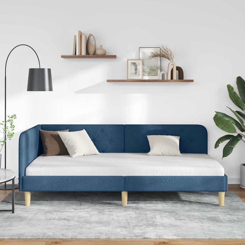 Casa si Gradina - Mobilier - Paturi si accesorii - Paturi - Cadru de pat coltar cu headboard albastru 90 x 200 cm tesatura - Infinity.ro