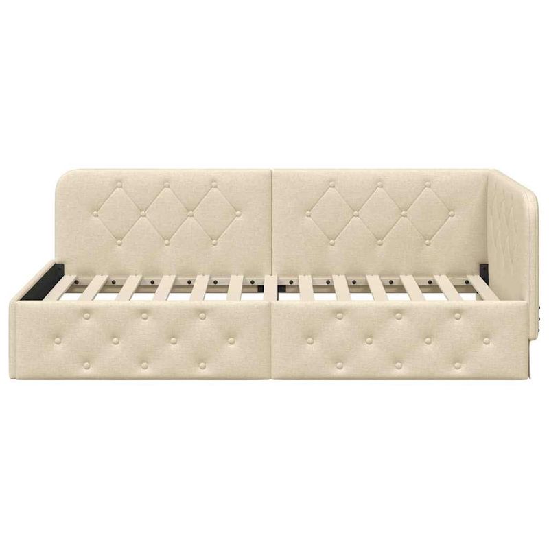 Casa si Gradina - Mobilier - Paturi si accesorii - Paturi - Cadru de pat coltar cu headboard Crem 90 x 200 cm tesatura - Infinity.ro