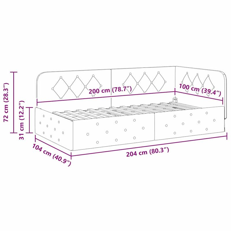 Casa si Gradina - Mobilier - Paturi si accesorii - Paturi - Cadru de pat coltar cu headboard albastru 100 x 200 cm Catifea - Infinity.ro
