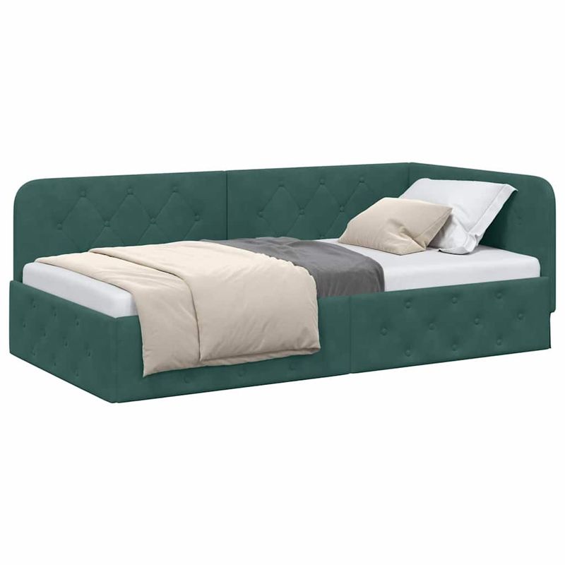 Casa si Gradina - Mobilier - Paturi si accesorii - Paturi - Cadru de pat coltar Verde inchis 90 x 200 cm Catifea - Infinity.ro