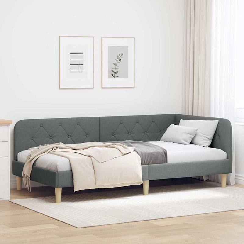 Casa si Gradina - Mobilier - Paturi si accesorii - Paturi - Cadru de pat coltar Gri inchis 90 x 190 cm tesatura - Infinity.ro