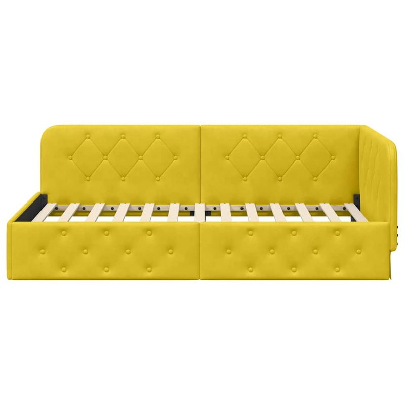 Casa si Gradina - Mobilier - Paturi si accesorii - Paturi - Cadru de pat coltar cu headboard Galben 90 x 200 cm Catifea - Infinity.ro