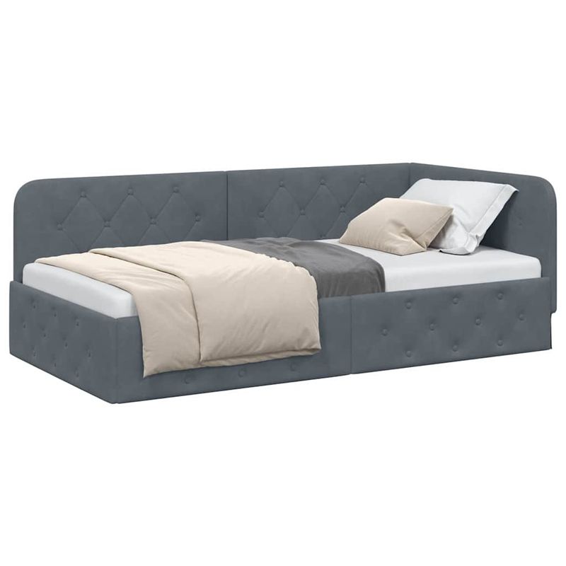 Casa si Gradina - Mobilier - Paturi si accesorii - Paturi - Cadru de pat coltar cu headboard Gri inchis 90 x 200 cm Catifea - Infinity.ro