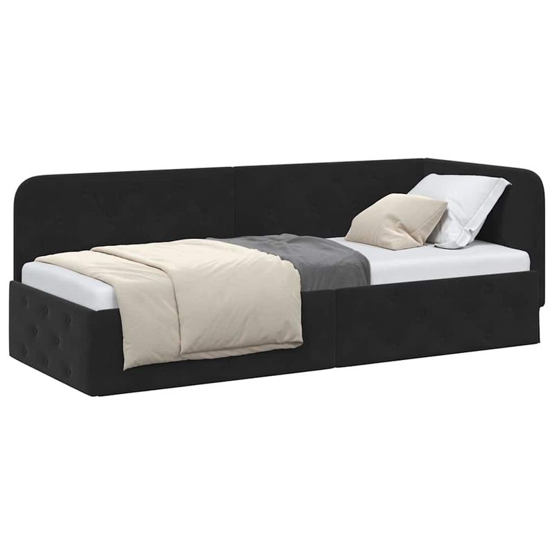 Casa si Gradina - Mobilier - Paturi si accesorii - Paturi - Cadru de pat coltar cu headboard Negru 80 x 200 cm Catifea - Infinity.ro