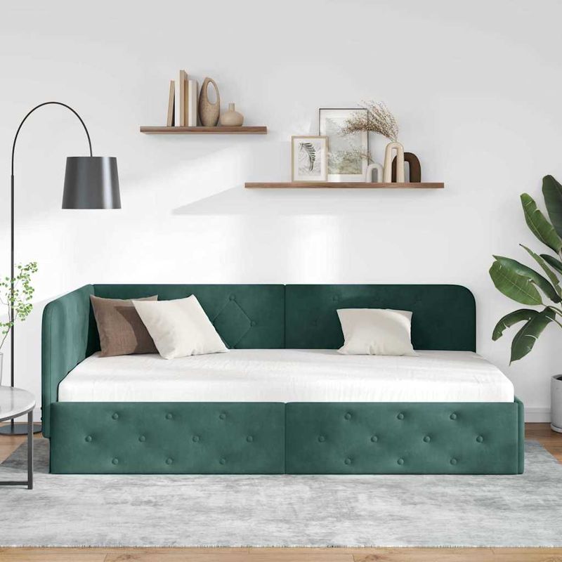Casa si Gradina - Mobilier - Paturi si accesorii - Paturi - Cadru de pat coltar Verde inchis 90 x 200 cm Catifea - Infinity.ro