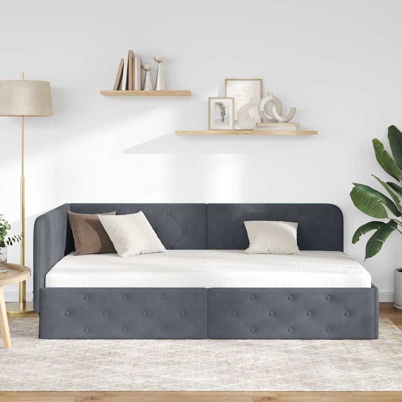 Casa si Gradina - Mobilier - Paturi si accesorii - Paturi - Cadru de pat coltar cu headboard Gri inchis 90 x 200 cm Catifea - Infinity.ro