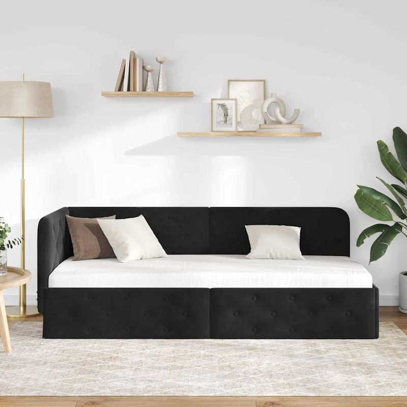 Casa si Gradina - Mobilier - Paturi si accesorii - Paturi - Cadru de pat coltar cu headboard Negru 80 x 200 cm Catifea - Infinity.ro