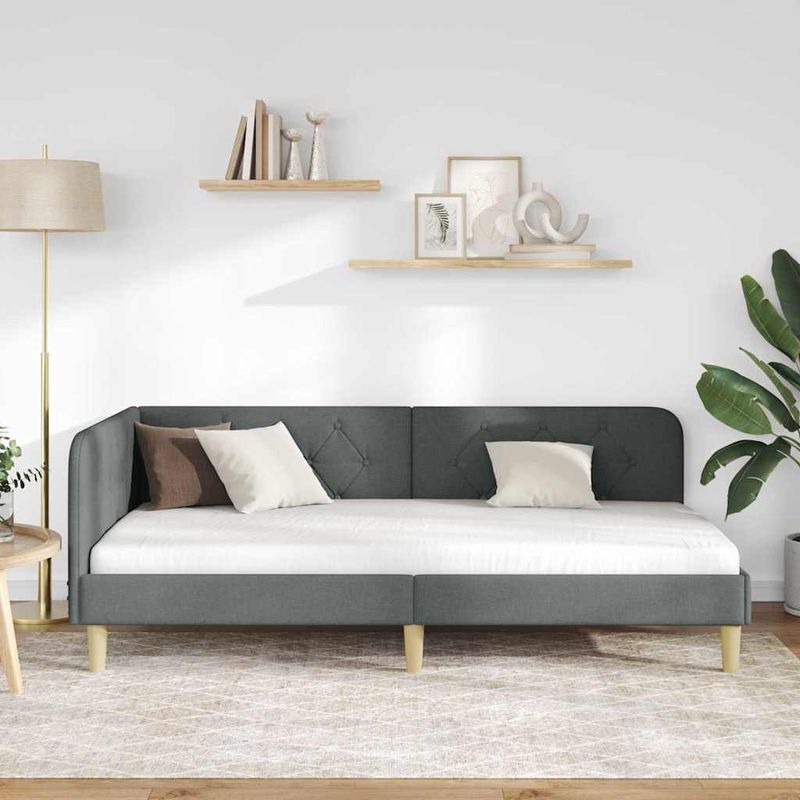 Casa si Gradina - Mobilier - Paturi si accesorii - Paturi - Cadru de pat coltar Gri inchis 90 x 190 cm tesatura - Infinity.ro
