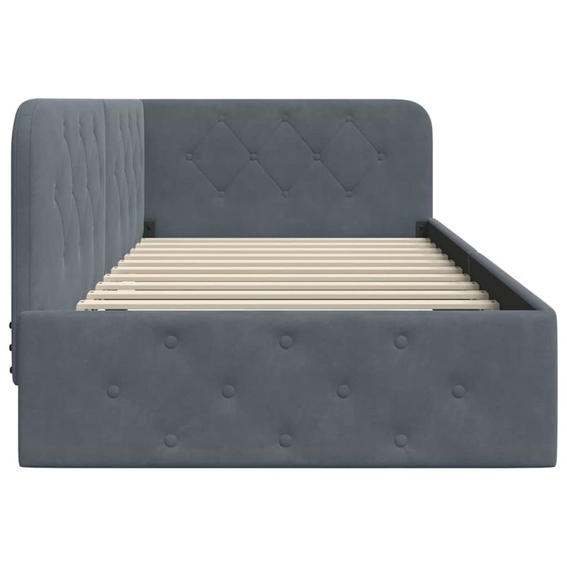 Casa si Gradina - Mobilier - Paturi si accesorii - Paturi - Cadru de pat coltar cu headboard Gri inchis 90 x 200 cm Catifea - Infinity.ro