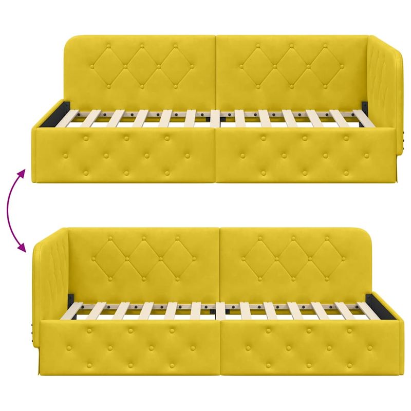 Casa si Gradina - Mobilier - Paturi si accesorii - Paturi - Cadru de pat coltar cu headboard Galben 90 x 200 cm Catifea - Infinity.ro