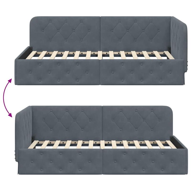 Casa si Gradina - Mobilier - Paturi si accesorii - Paturi - Cadru de pat coltar cu headboard Gri inchis 90 x 200 cm Catifea - Infinity.ro