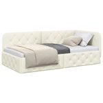 Casa si Gradina - Mobilier - Paturi si accesorii - Paturi - Cadru de pat coltar cu headboard Crem 100 x 200 cm Catifea - Infinity.ro