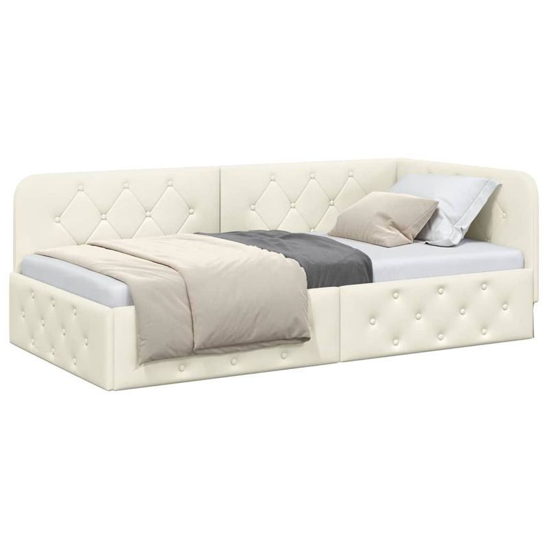 Casa si Gradina - Mobilier - Paturi si accesorii - Paturi - Cadru de pat coltar cu headboard Crem 100 x 200 cm Catifea - Infinity.ro