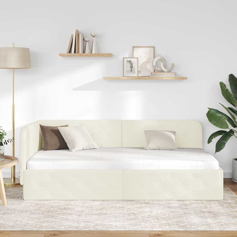 Casa si Gradina - Mobilier - Paturi si accesorii - Paturi - Cadru de pat coltar cu headboard Crem 100 x 200 cm Catifea - Infinity.ro