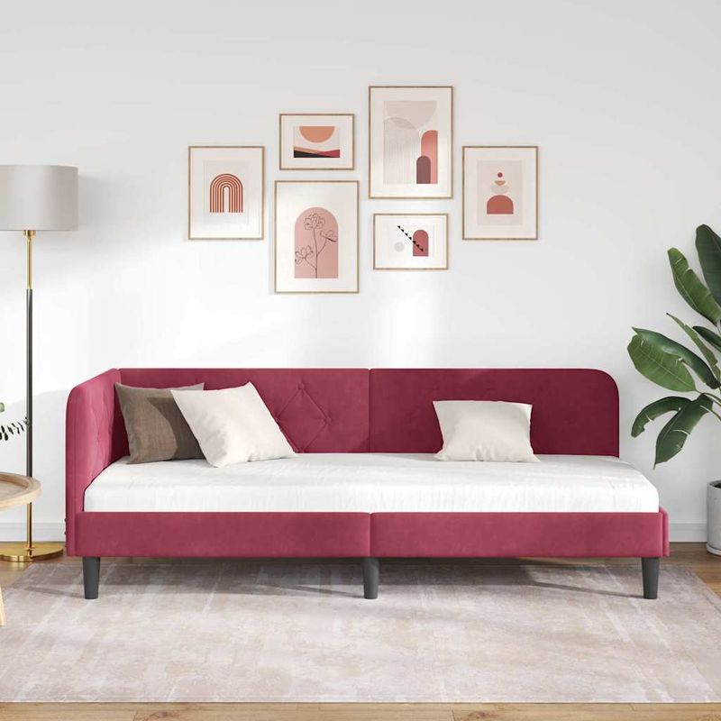 Casa si Gradina - Mobilier - Paturi si accesorii - Paturi - Cadru de pat coltar cu headboard Rosu Vin 80 x 200 cm Catifea - Infinity.ro