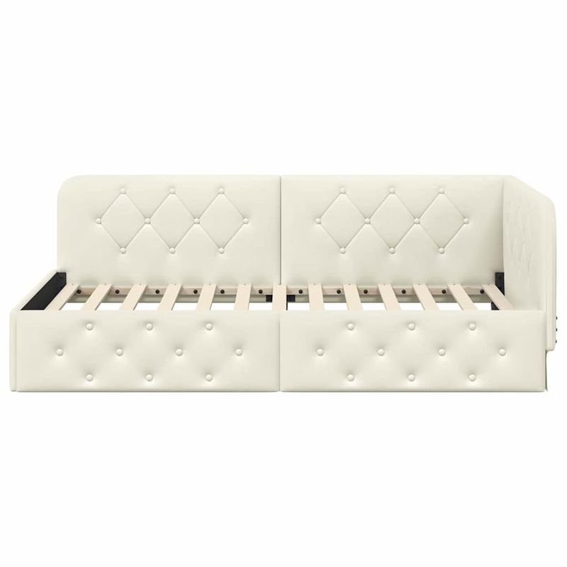 Casa si Gradina - Mobilier - Paturi si accesorii - Paturi - Cadru de pat coltar cu headboard Crem 90 x 190 cm Catifea - Infinity.ro