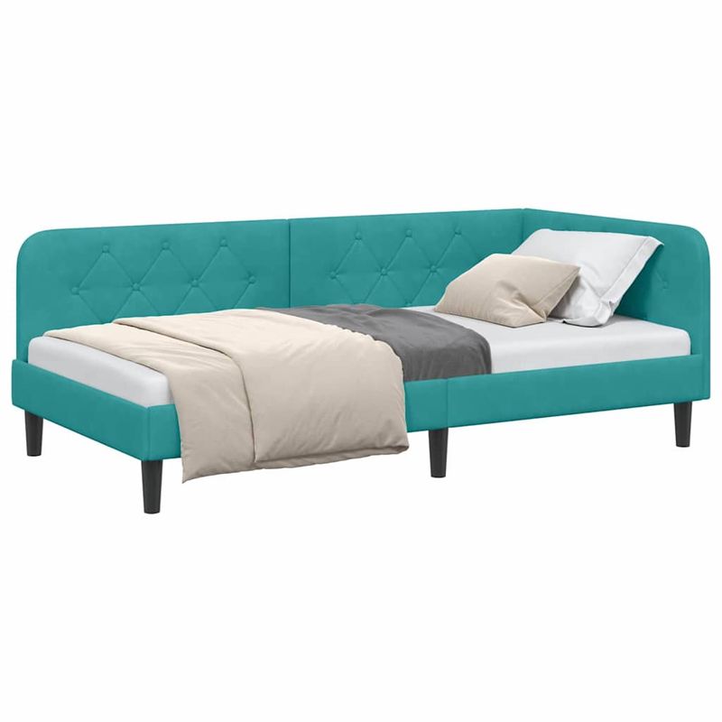 Casa si Gradina - Mobilier - Paturi si accesorii - Paturi - Cadru de pat coltar cu headboard Turcoaz 90 x 190 cm Catifea - Infinity.ro