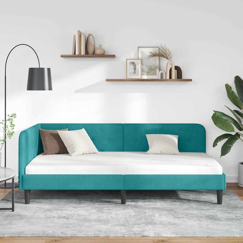 Casa si Gradina - Mobilier - Paturi si accesorii - Paturi - Cadru de pat coltar cu headboard Turcoaz 90 x 190 cm Catifea - Infinity.ro