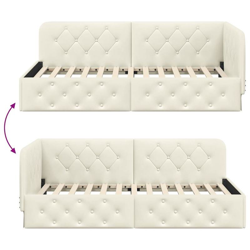 Casa si Gradina - Mobilier - Paturi si accesorii - Paturi - Cadru de pat coltar cu headboard Crem 90 x 190 cm Catifea - Infinity.ro
