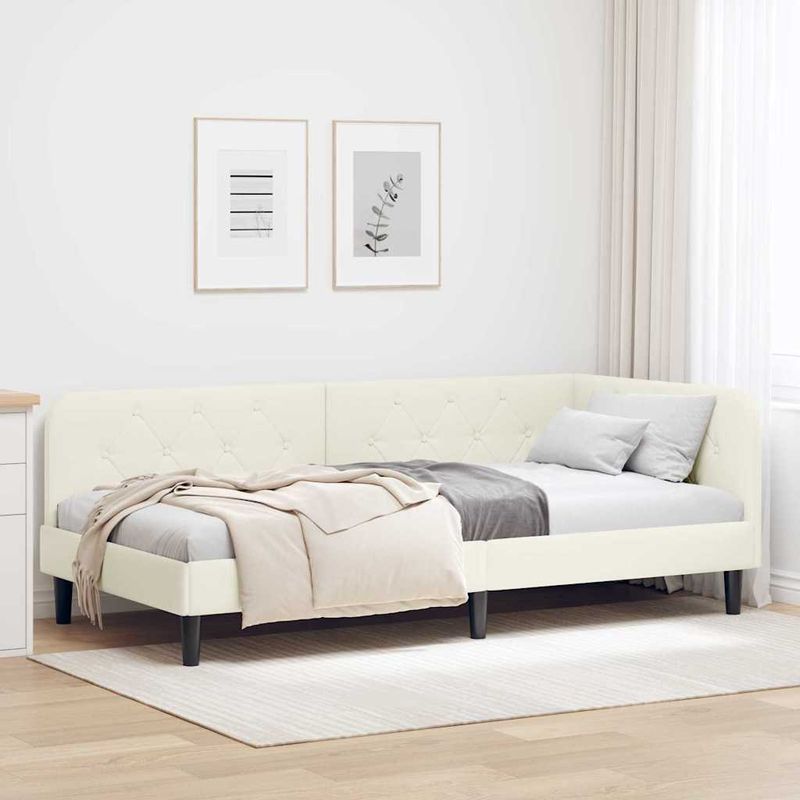 Casa si Gradina - Mobilier - Paturi si accesorii - Paturi - Cadru de pat coltar cu headboard Crem 100 x 200 cm Catifea - Infinity.ro