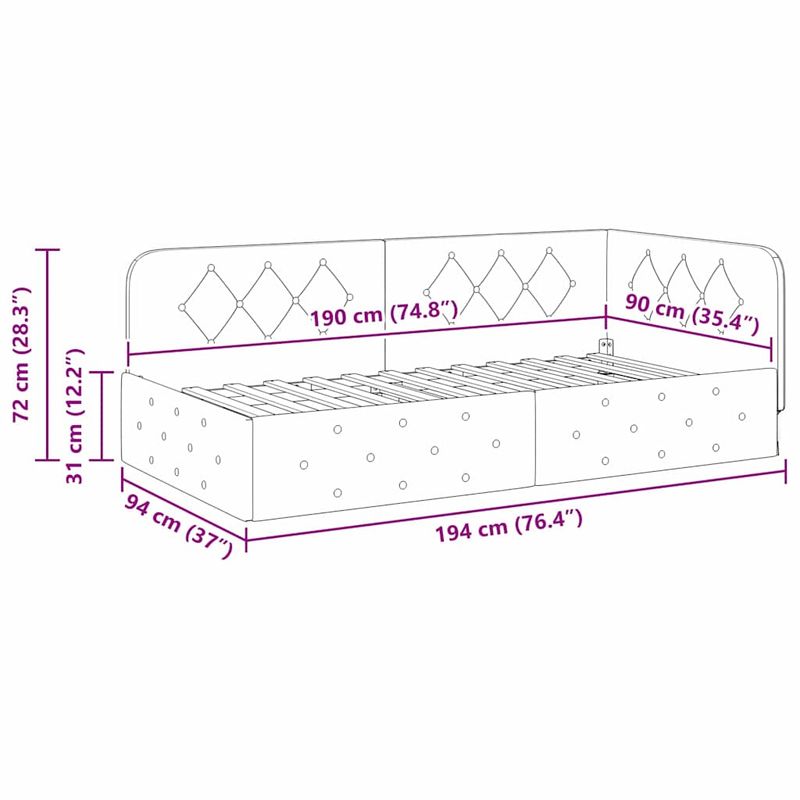 Casa si Gradina - Mobilier - Paturi si accesorii - Paturi - Cadru de pat coltar cu headboard Crem 90 x 190 cm Catifea - Infinity.ro