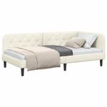 Casa si Gradina - Mobilier - Paturi si accesorii - Paturi - Cadru de pat coltar cu headboard Crem 100 x 200 cm Catifea - Infinity.ro