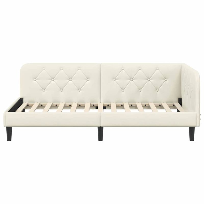 Casa si Gradina - Mobilier - Paturi si accesorii - Paturi - Cadru de pat coltar cu headboard Crem 100 x 200 cm Catifea - Infinity.ro