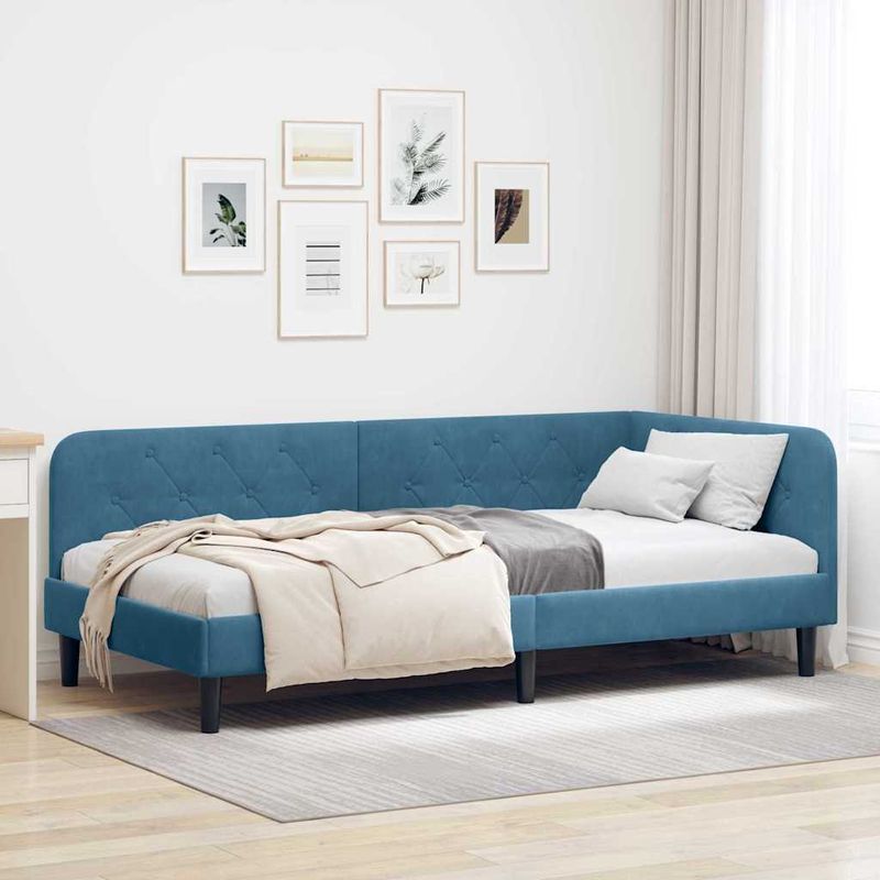 Casa si Gradina - Mobilier - Paturi si accesorii - Paturi - Cadru de pat coltar cu headboard albastru 90 x 200 cm Catifea - Infinity.ro