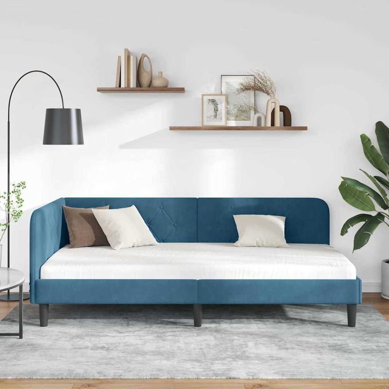 Casa si Gradina - Mobilier - Paturi si accesorii - Paturi - Cadru de pat coltar cu headboard albastru 90 x 200 cm Catifea - Infinity.ro
