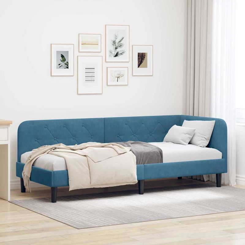 Casa si Gradina - Mobilier - Paturi si accesorii - Paturi - Cadru de pat coltar cu headboard albastru 80 x 200 cm Catifea - Infinity.ro