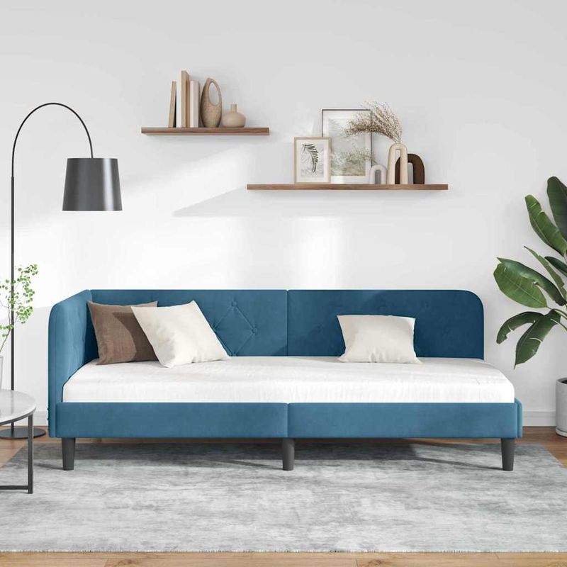 Casa si Gradina - Mobilier - Paturi si accesorii - Paturi - Cadru de pat coltar cu headboard albastru 80 x 200 cm Catifea - Infinity.ro