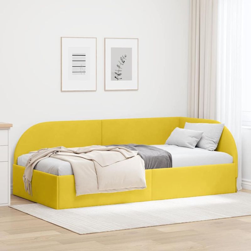 Casa si Gradina - Mobilier - Paturi si accesorii - Paturi - Cadru de pat coltar cu headboard Galben 80 cm x 200 cm tesatura - Infinity.ro