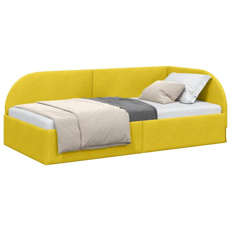 Casa si Gradina - Mobilier - Paturi si accesorii - Paturi - Cadru de pat coltar cu headboard Galben 80 cm x 200 cm tesatura - Infinity.ro