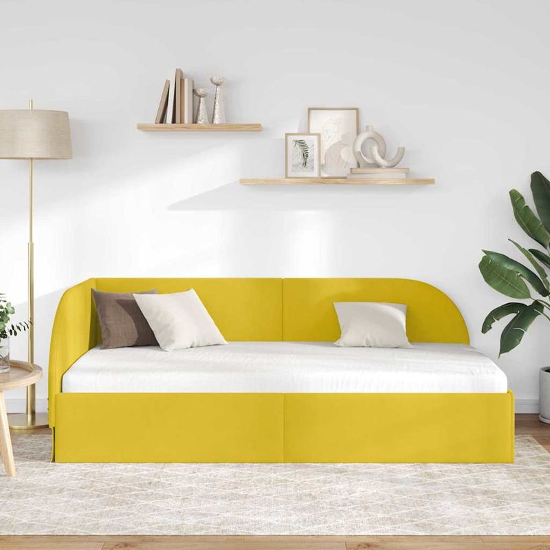 Casa si Gradina - Mobilier - Paturi si accesorii - Paturi - Cadru de pat coltar cu headboard Galben 80 cm x 200 cm tesatura - Infinity.ro